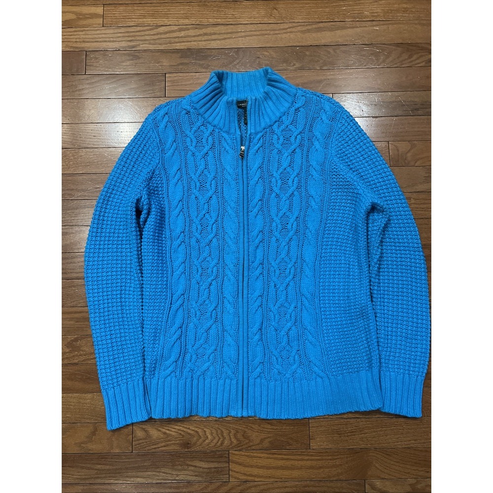 Lauren Jeans Co Ralph Lauren 1X Blue Cable Knit Full Zip Mock Neck Sweater